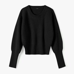 Joseph Black Ribbed Knit Sweater Jumper with Balloon Sleeves